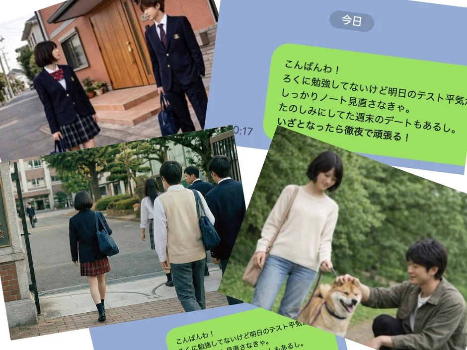 高校生の日常を描いたコラージュ画像